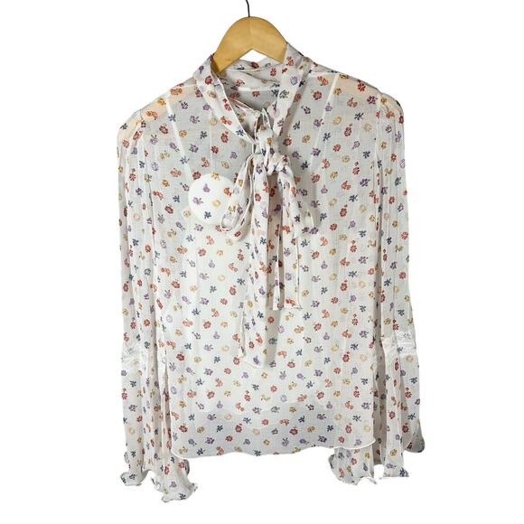 SEE BY CHLOE Bow Floral-Print Georgette Blouse Size FR 36 Small US 4 - Picture 1 of 15